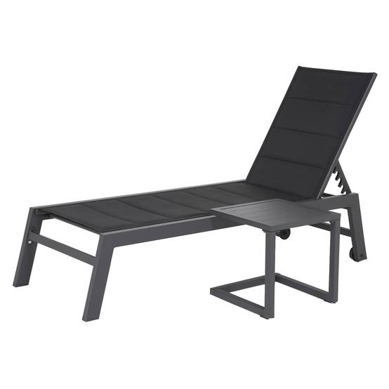 Set bain de soleil et table d'appoint BARBADOS en textilène noir - aluminium gris anthracite - HAPPY GARDEN - Image 1