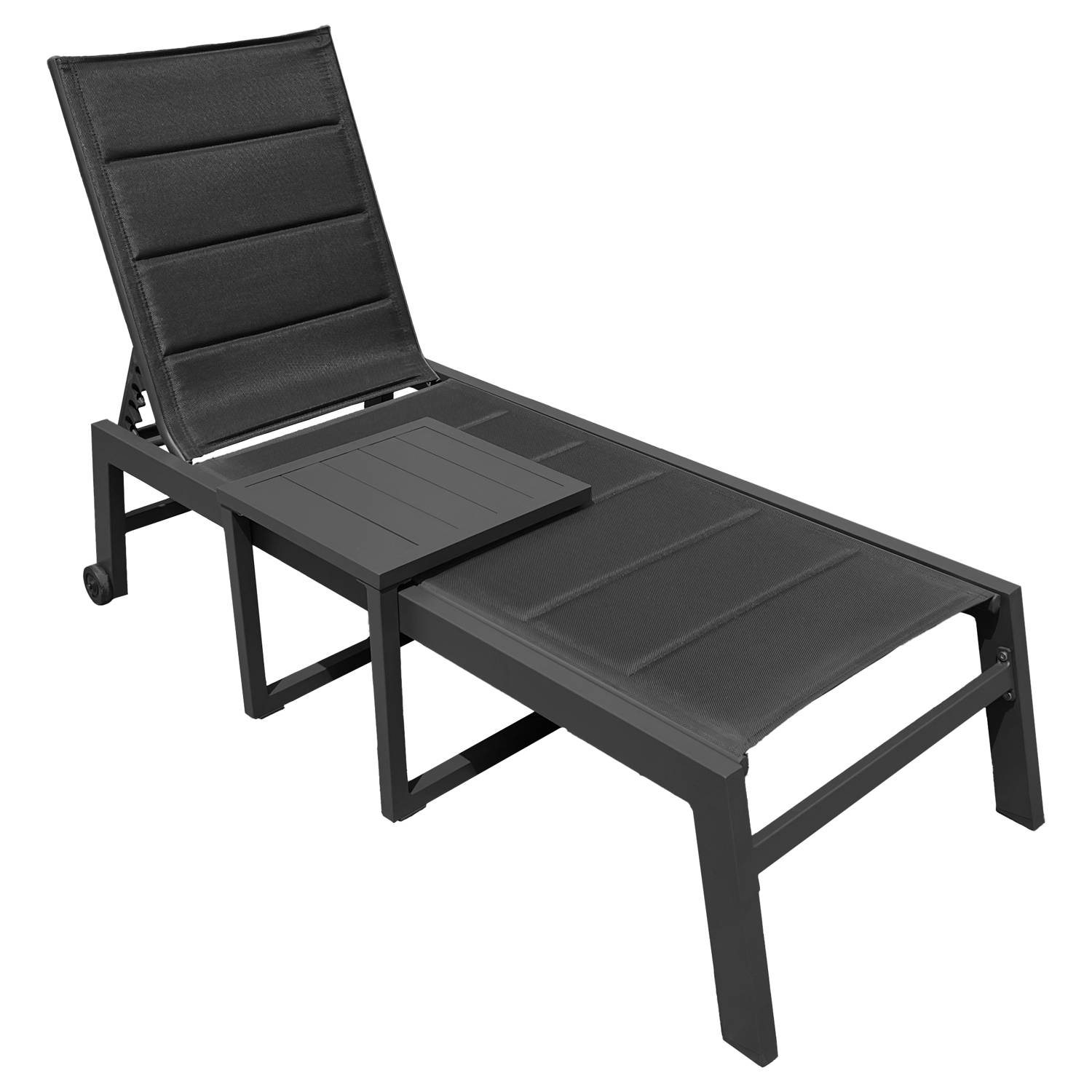 Happy Garden - Set bain de soleil et table d'appoint BARBADOS en textilène noir - aluminium gris anthracite - HAPPY GARDEN - Image 8