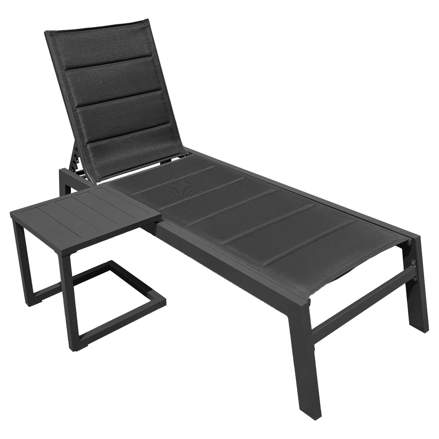 Happy Garden - Set bain de soleil et table d'appoint BARBADOS en textilène noir - aluminium gris anthracite - HAPPY GARDEN - Image 1