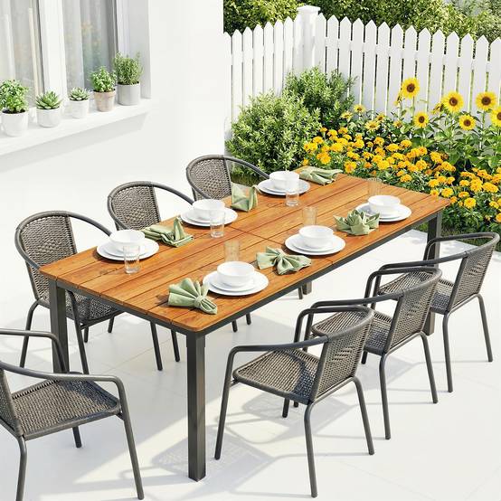 Table de jardin rectangulaire mélèze acier patio 6-8 places 180cm teck - ComfortXL Outdoor Living - Image 4