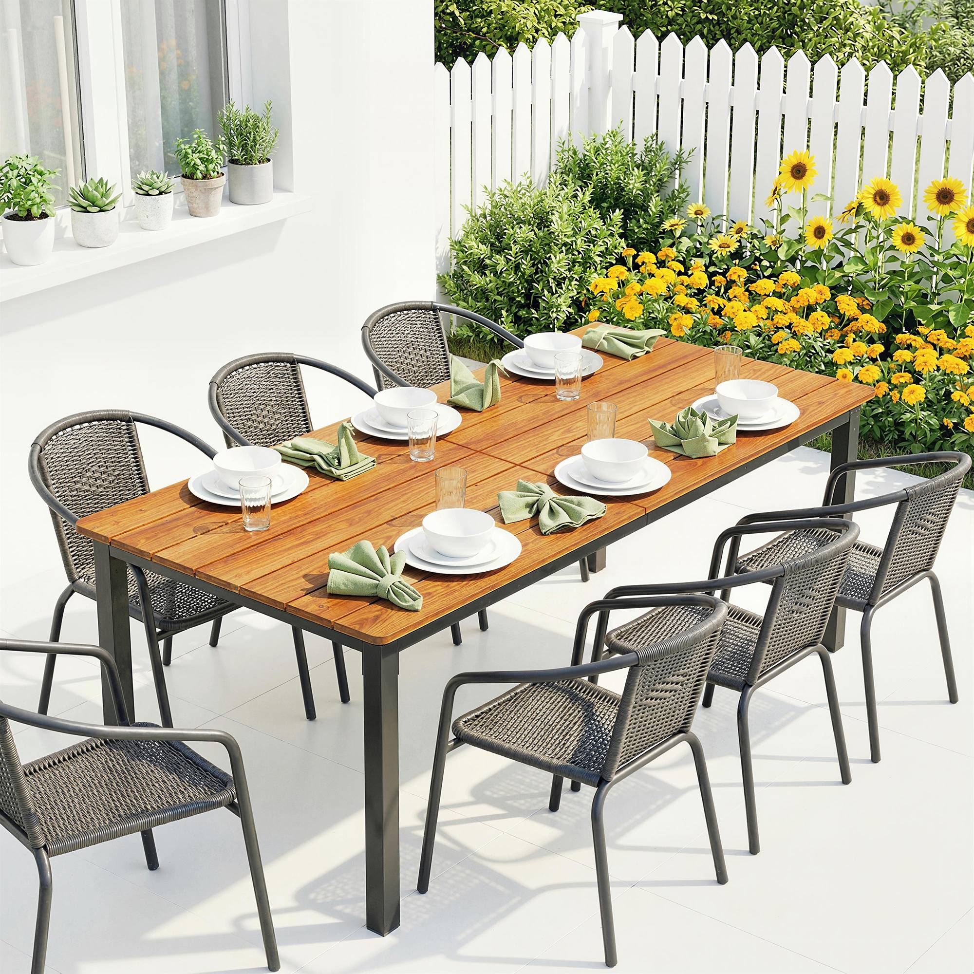 Table de jardin rectangulaire mélèze acier patio 6-8 places 180cm teck - ComfortXL Outdoor Living - Image 4