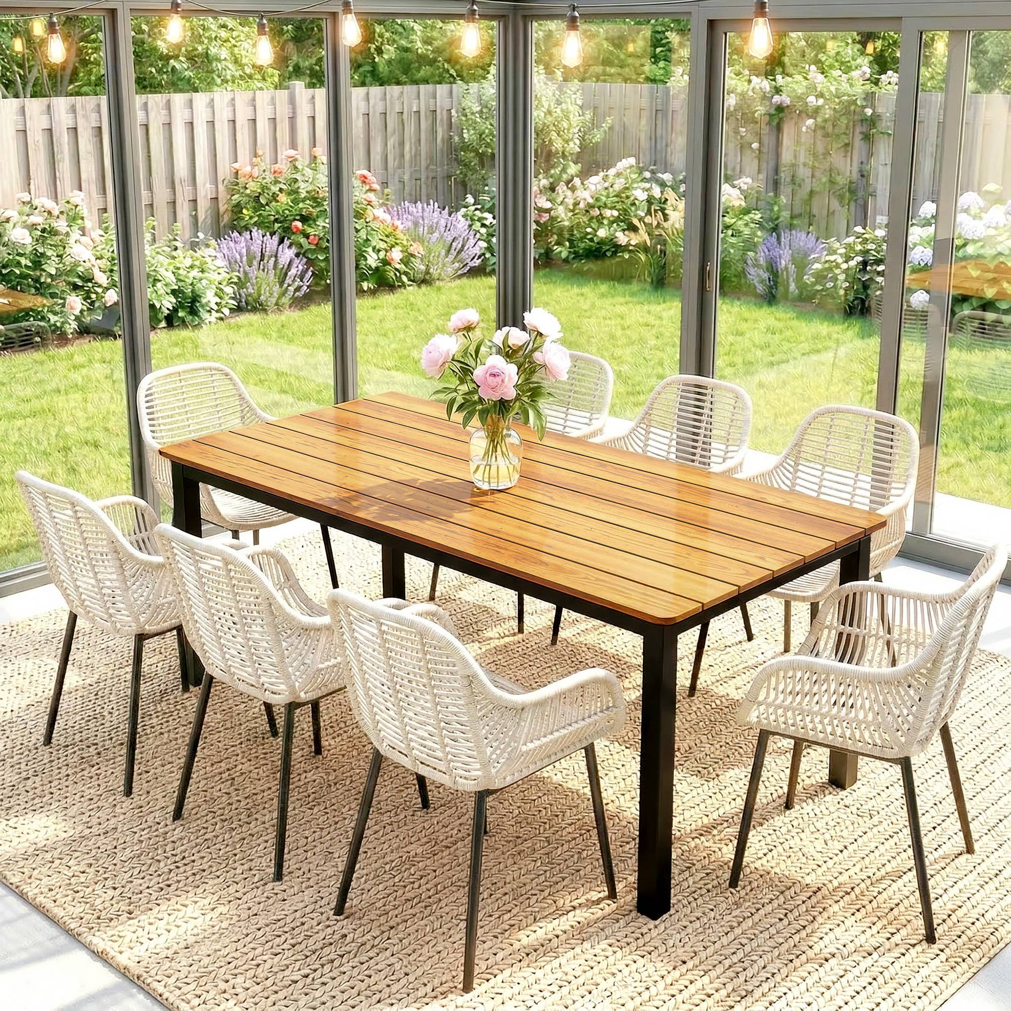 Table de jardin rectangulaire mélèze acier patio 6-8 places 180cm teck - ComfortXL Outdoor Living - Image 10
