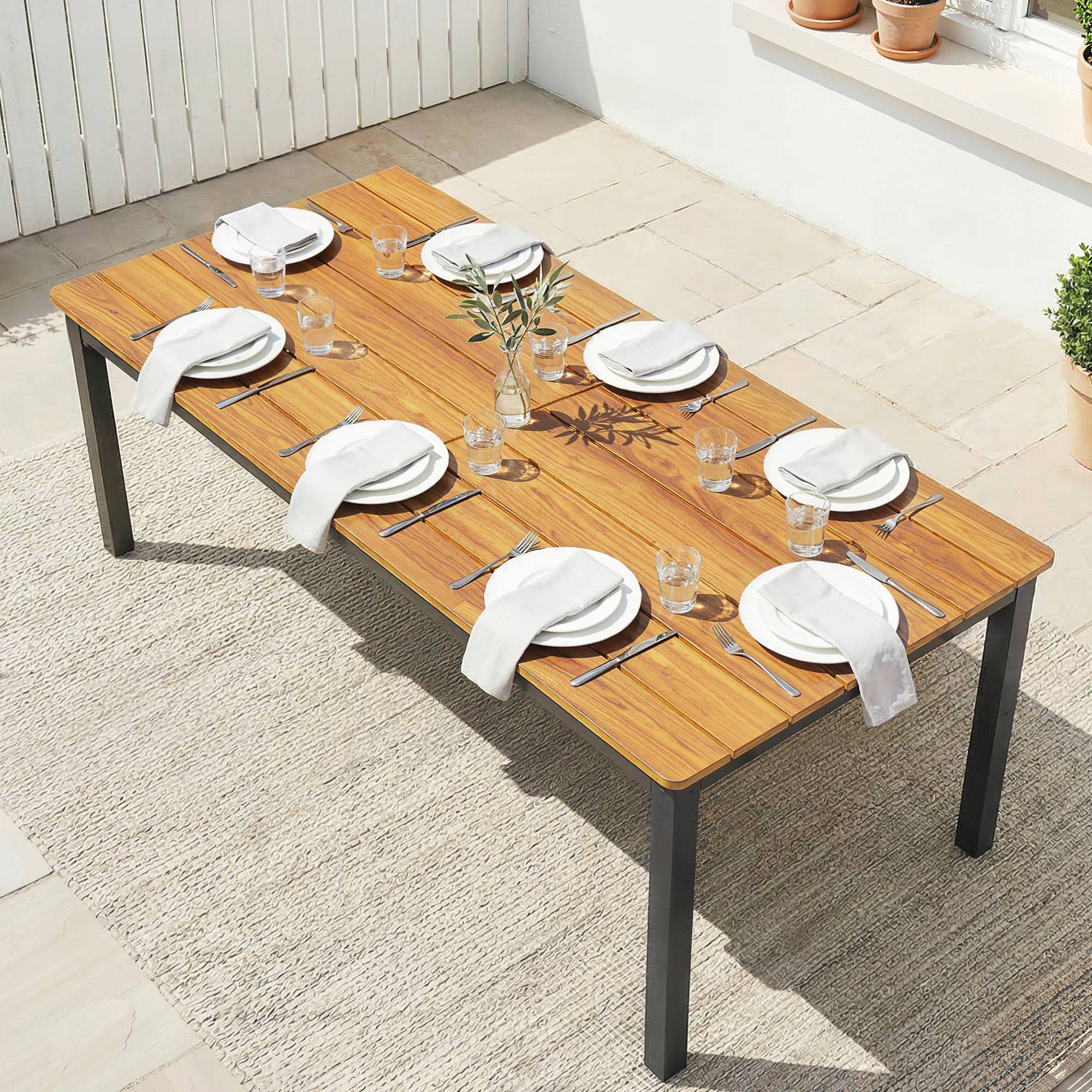 Table de jardin rectangulaire mélèze acier patio 6-8 places 180cm teck - ComfortXL Outdoor Living - Image 3