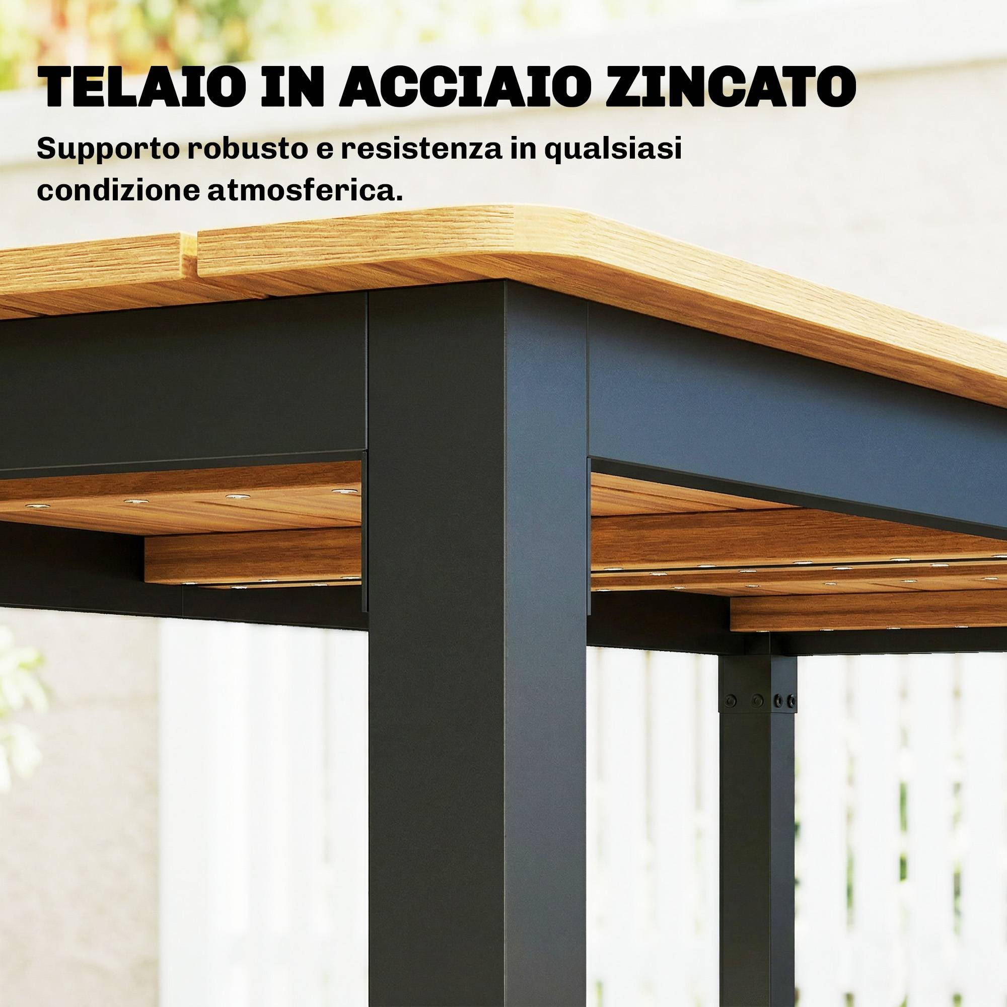 Table de jardin rectangulaire mélèze acier patio 6-8 places 180cm teck - ComfortXL Outdoor Living - Image 8