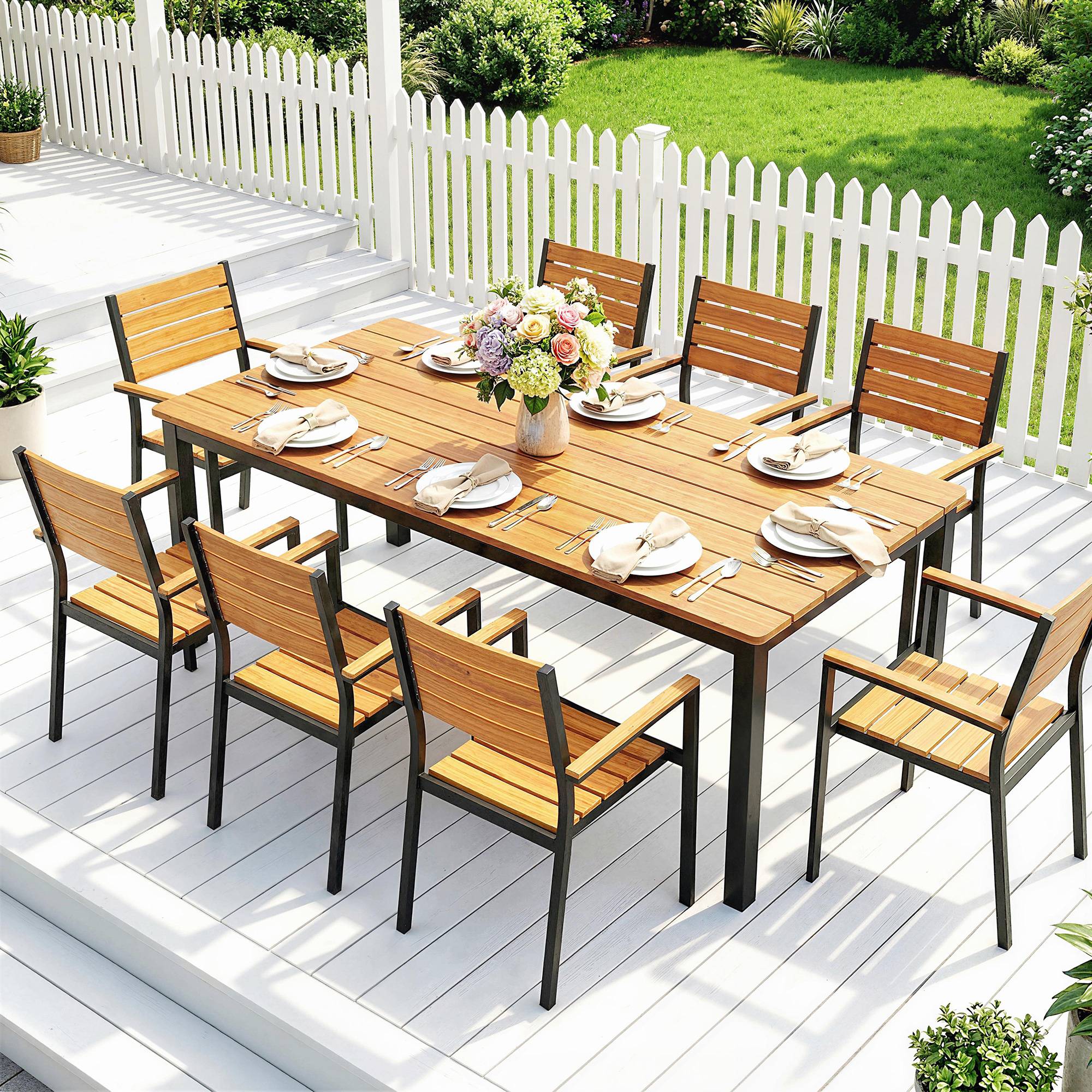 Table de jardin rectangulaire mélèze acier patio 6-8 places 180cm teck - ComfortXL Outdoor Living - Image 9