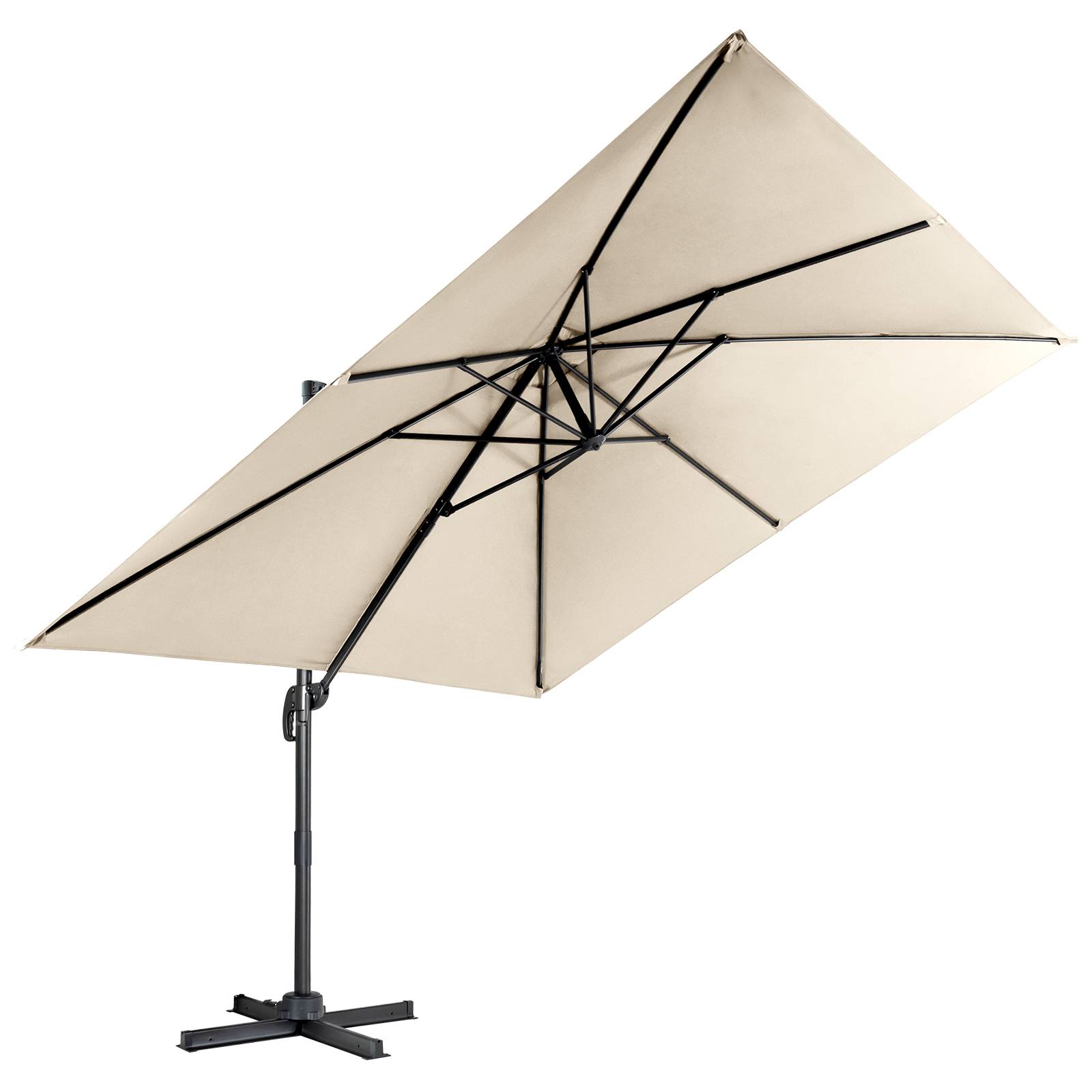 Parasol Déporté Inclinable 3x3M, Parasol de Jardin Extérieur Pliable, Base Croisée Rotatifà 360° Protection UV, Beige - Image 9