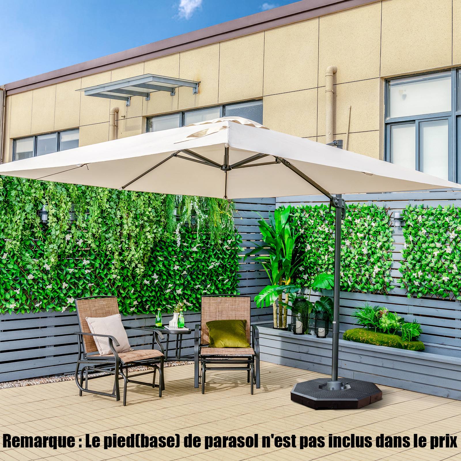 Parasol Déporté Inclinable 3x3M, Parasol de Jardin Extérieur Pliable, Base Croisée Rotatifà 360° Protection UV, Beige - Image 2