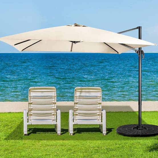 Parasol Déporté Inclinable 3x3M, Parasol de Jardin Extérieur Pliable, Base Croisée Rotatifà 360° Protection UV, Beige - Image 10