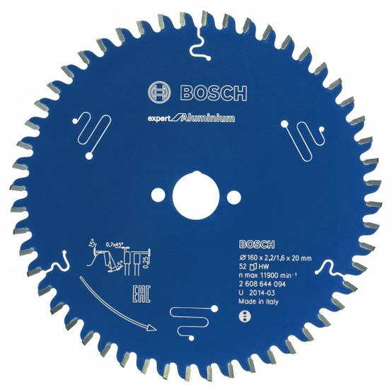 Bosch - Lame scie circulaire Expert Alu BOSCH 52 dents 160x20x2,2/1,6 mm - 2608644094 - Image 1