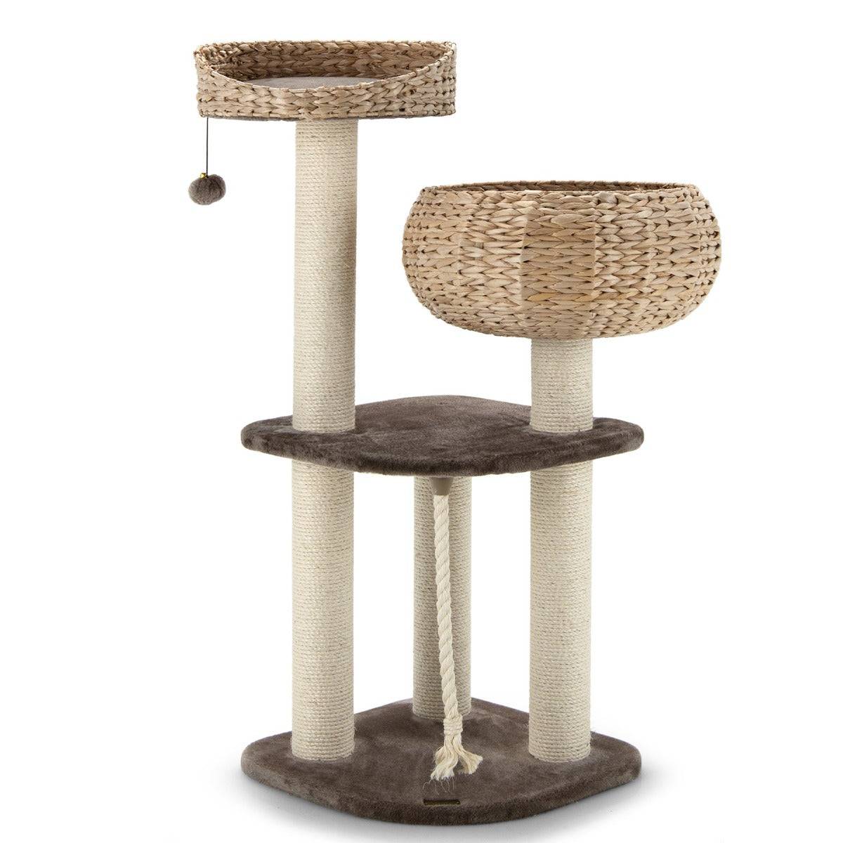 Arbre à chat 45 x 45 x 104 cm avec pompon suspendu corde et griffoirs enveloppés de sisal naturel pour chat/chaton - Image 1