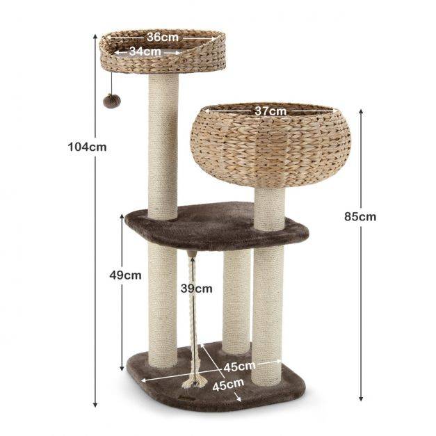 Arbre à chat 45 x 45 x 104 cm avec pompon suspendu corde et griffoirs enveloppés de sisal naturel pour chat/chaton - Image 5