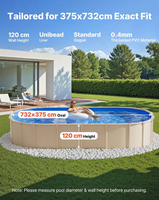 Vevor - VEVOR Liner piscine hors-sol ovale 375x732 cm hauteur 120 cm, PVC 0,4 mm, Unibead, anti-UV, anti-déchirure, bleu - Image 2