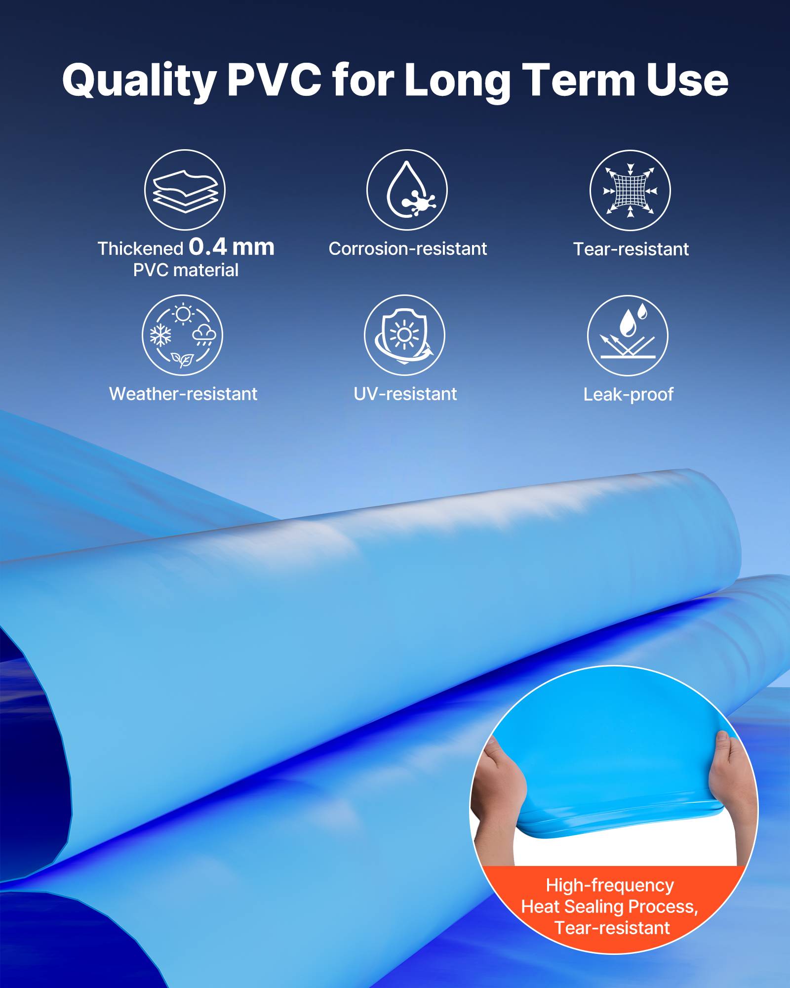 Vevor - VEVOR Liner piscine hors-sol ovale 375x732 cm hauteur 120 cm, PVC 0,4 mm, Unibead, anti-UV, anti-déchirure, bleu - Image 3