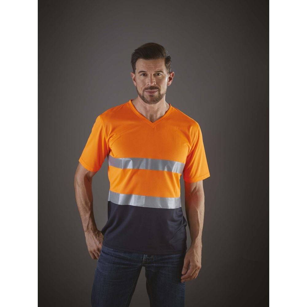 T-shirt haute visibilité Yoko TOP COOL Orange / Marine XL - Image 2