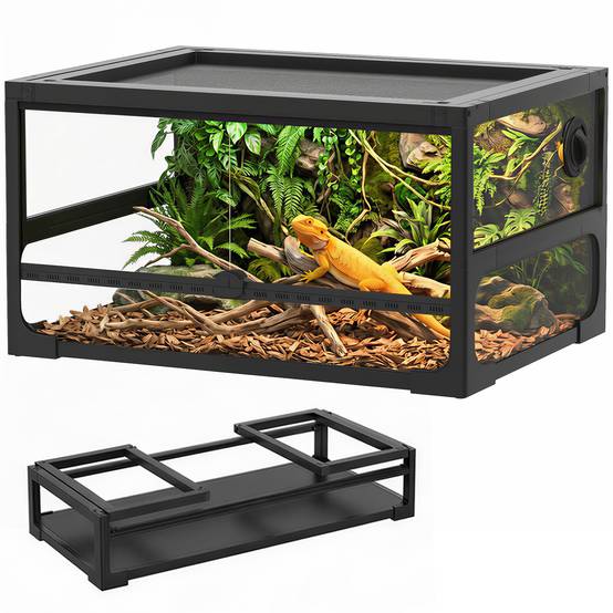 Terrarium Verre Pliable Reptiles Maison Aération Optimale 60x45cm Noir - ComfortXL Outdoor Living - Image 1