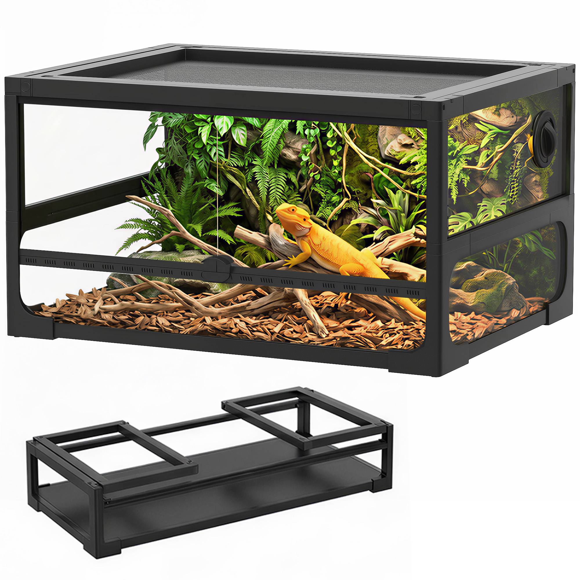 Terrarium Verre Pliable Reptiles Maison Aération Optimale 60x45cm Noir - ComfortXL Outdoor Living - Image 1