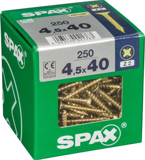 Spax - Lot de 250 vis acier tête fraisée pozidriv SPAX, Diam.4.5 mm x L.40 mm - Image 1