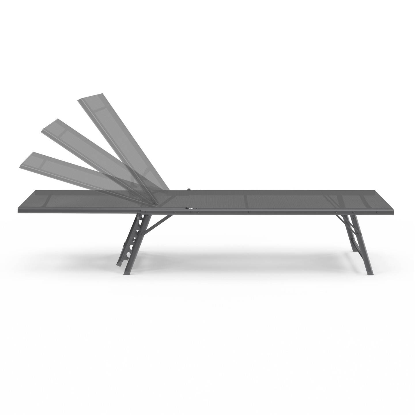 Lot de 2 transats de jardin inclinables KAILUA en acier gris anthracite et toile grise - Image 3