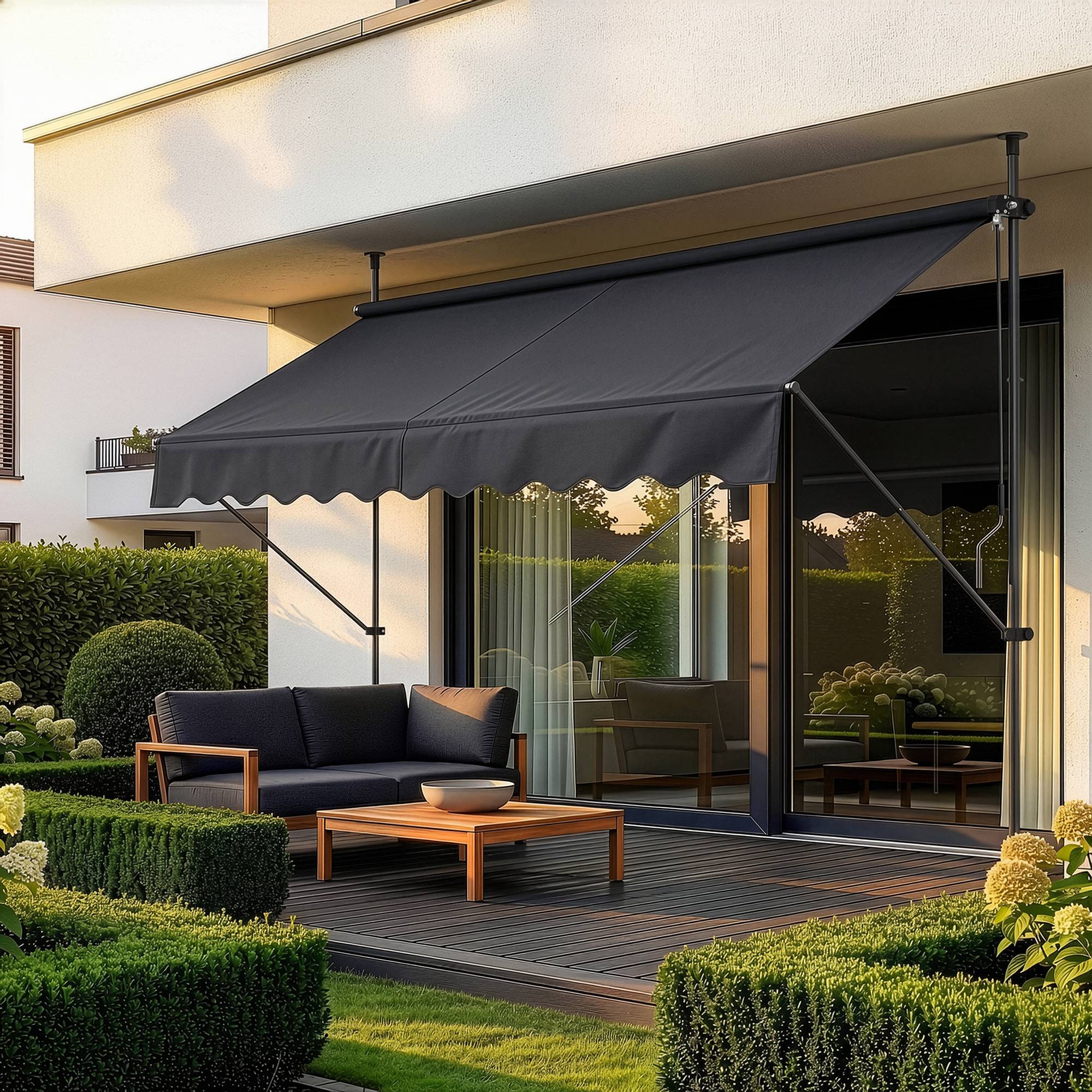 Pro.Tec - Store Banne Téléscopique Acier Polyester 350 x 120 x 220-309 cm Noir [pro.tec] - Image 1
