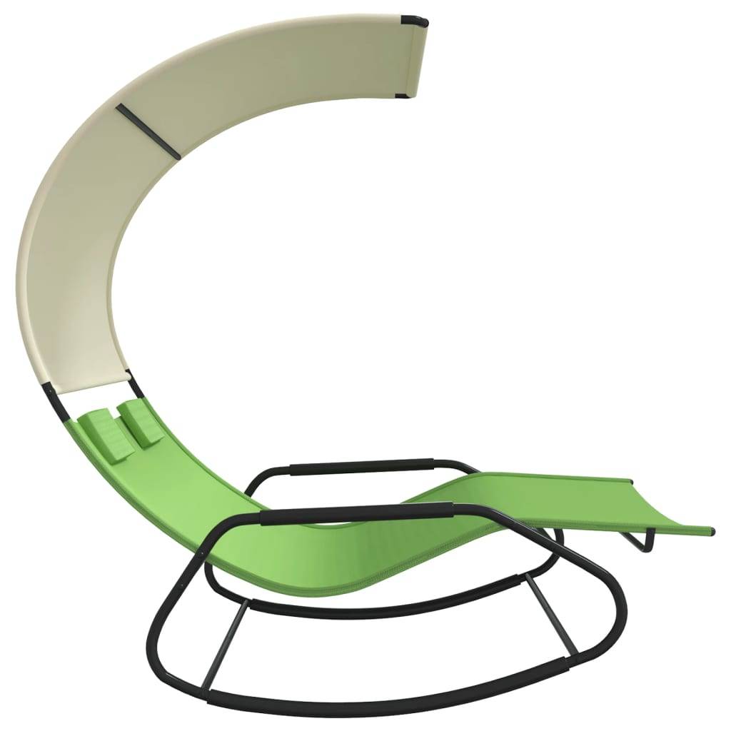 Helloshop26 - Transat chaise longue bain de soleil lit de jardin terrasse meuble d'extérieur double à bascule avec auvent vert et crème - Image 3