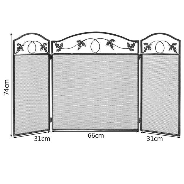 Helloshop26 - Clôture de cheminée cadre en métal robuste écran de cheminée pliable à 3 panneaux clôture en maille décorative sûre pour lntérieur et extérieur - Image 4