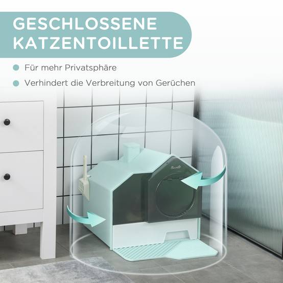 Maison de toilette cabane plastique chats propreté 47x45x42cm bleu - ComfortXL Outdoor Living - Image 8