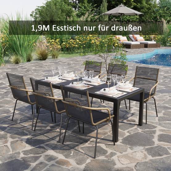 Table de jardin en plastique 190x84,5x72 cm, aspect bois antidérapant, résistante aux intempéries, table de camping et terrasse, noire - Image 3