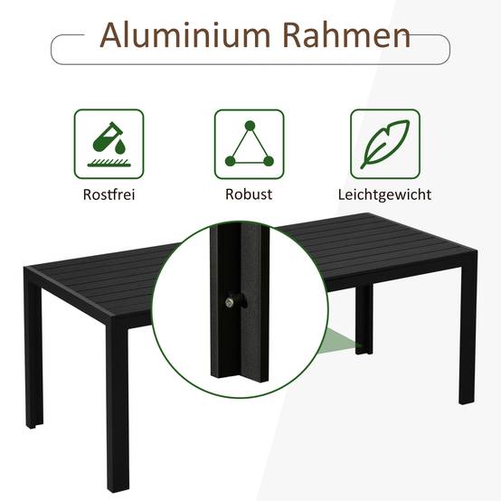 Table de jardin en plastique 190x84,5x72 cm, aspect bois antidérapant, résistante aux intempéries, table de camping et terrasse, noire - Image 6