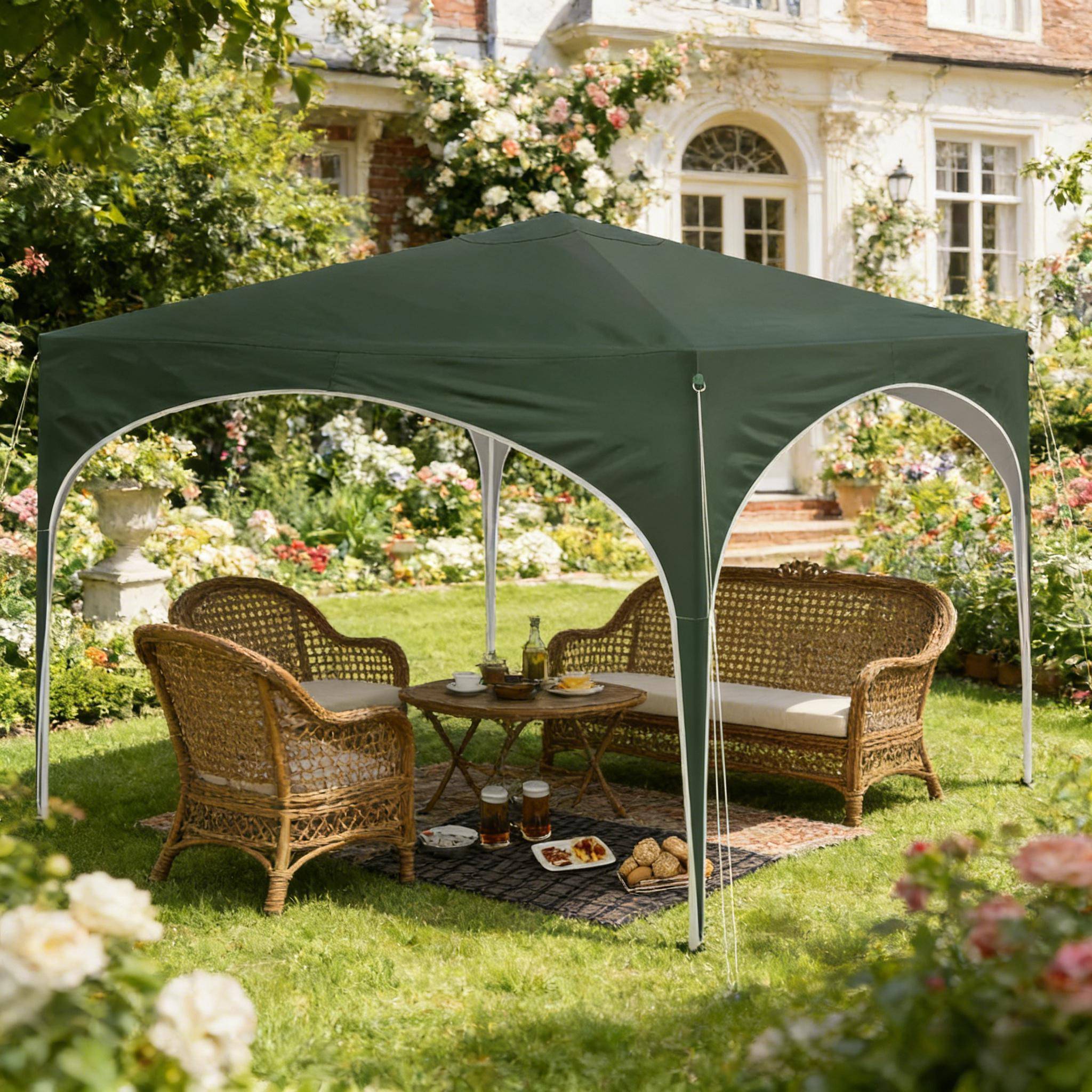 Tonnelle pliante métal tissu Oxford jardin terrasse protection pluie 3x3m vert - ComfortXL Outdoor Living - Image 2
