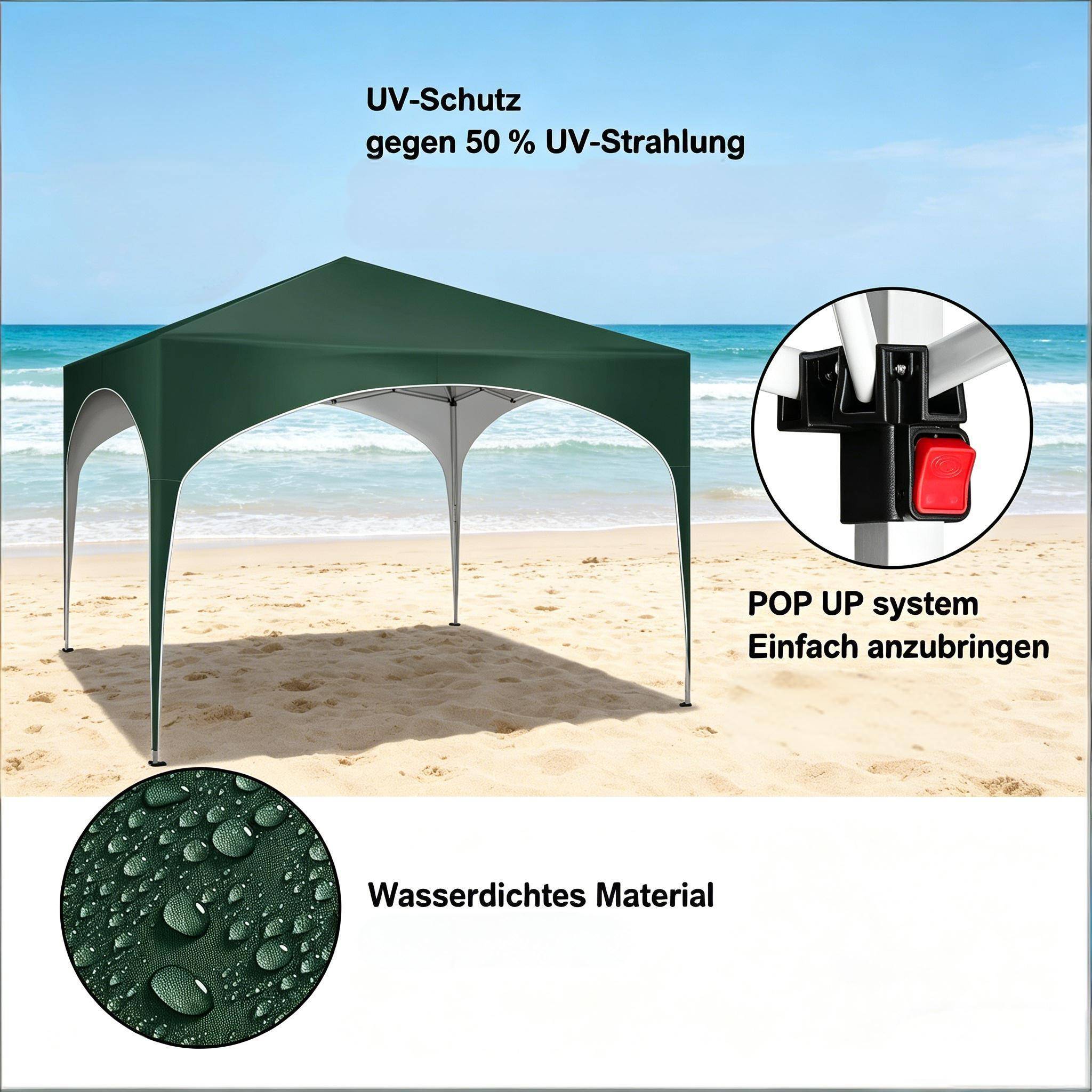 Tonnelle pliante métal tissu Oxford jardin terrasse protection pluie 3x3m vert - ComfortXL Outdoor Living - Image 6