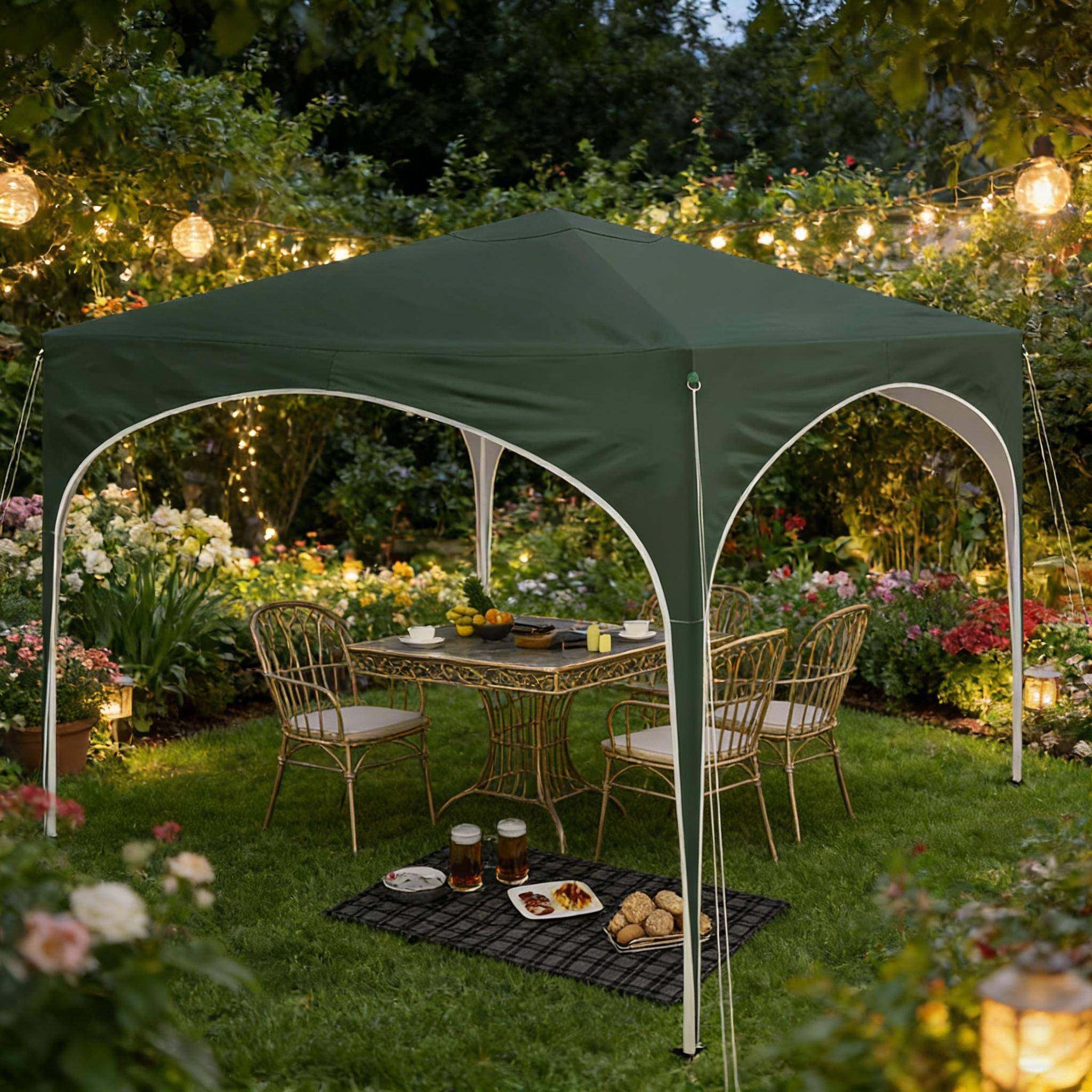 Tonnelle pliante métal tissu Oxford jardin terrasse protection pluie 3x3m vert - ComfortXL Outdoor Living - Image 1