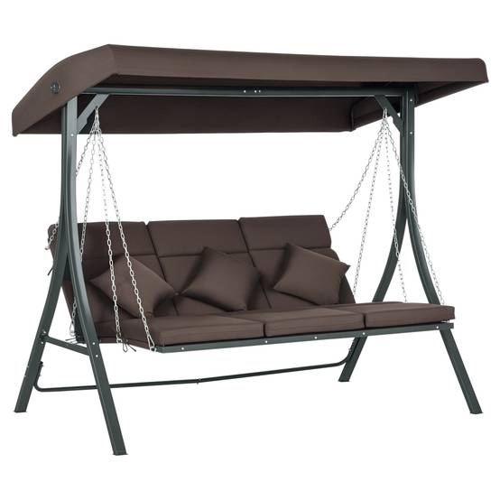 Balancelle de jardin 3 places acier extérieur toit réglable anti-UV 198x118cm marron - ComfortXL Outdoor Living - Image 1
