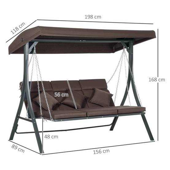 Balancelle de jardin 3 places acier extérieur toit réglable anti-UV 198x118cm marron - ComfortXL Outdoor Living - Image 5