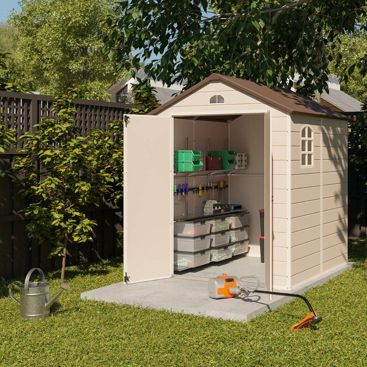 Abri de jardin résine beige Trigano 3,16 m² + kit d'ancrage - Image 1