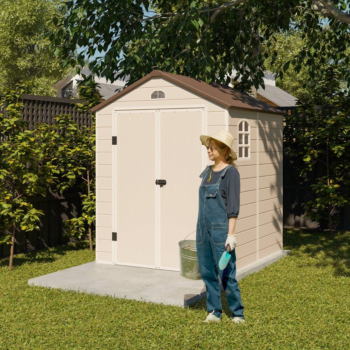 Abri de jardin résine beige Trigano 3,16 m² + kit d'ancrage - Image 4