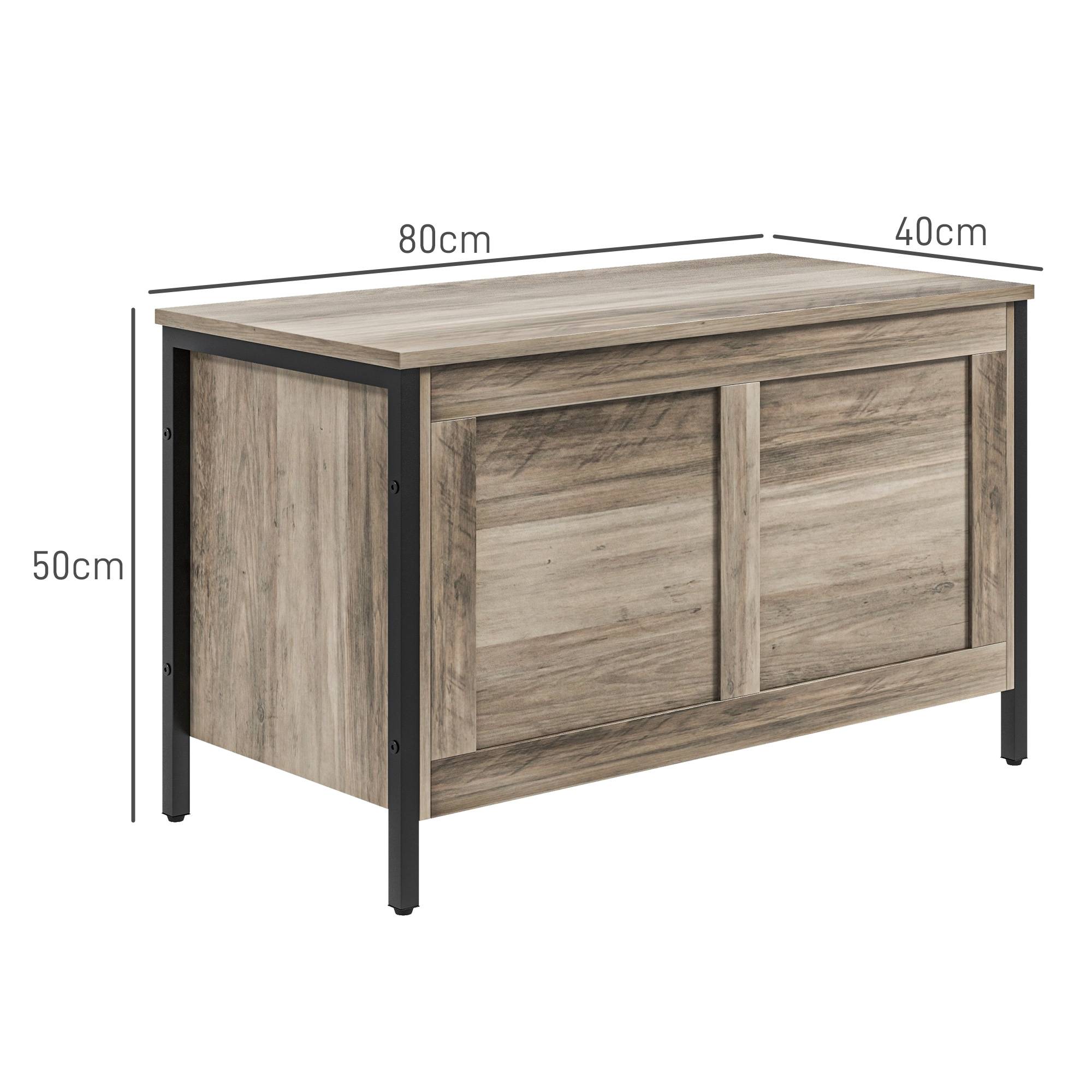 Coffre rangement 95 L avec charnière sécurité, banc coffre multifonction gris chambre entrée salon gain de place 80x40x50 cm - Image 5