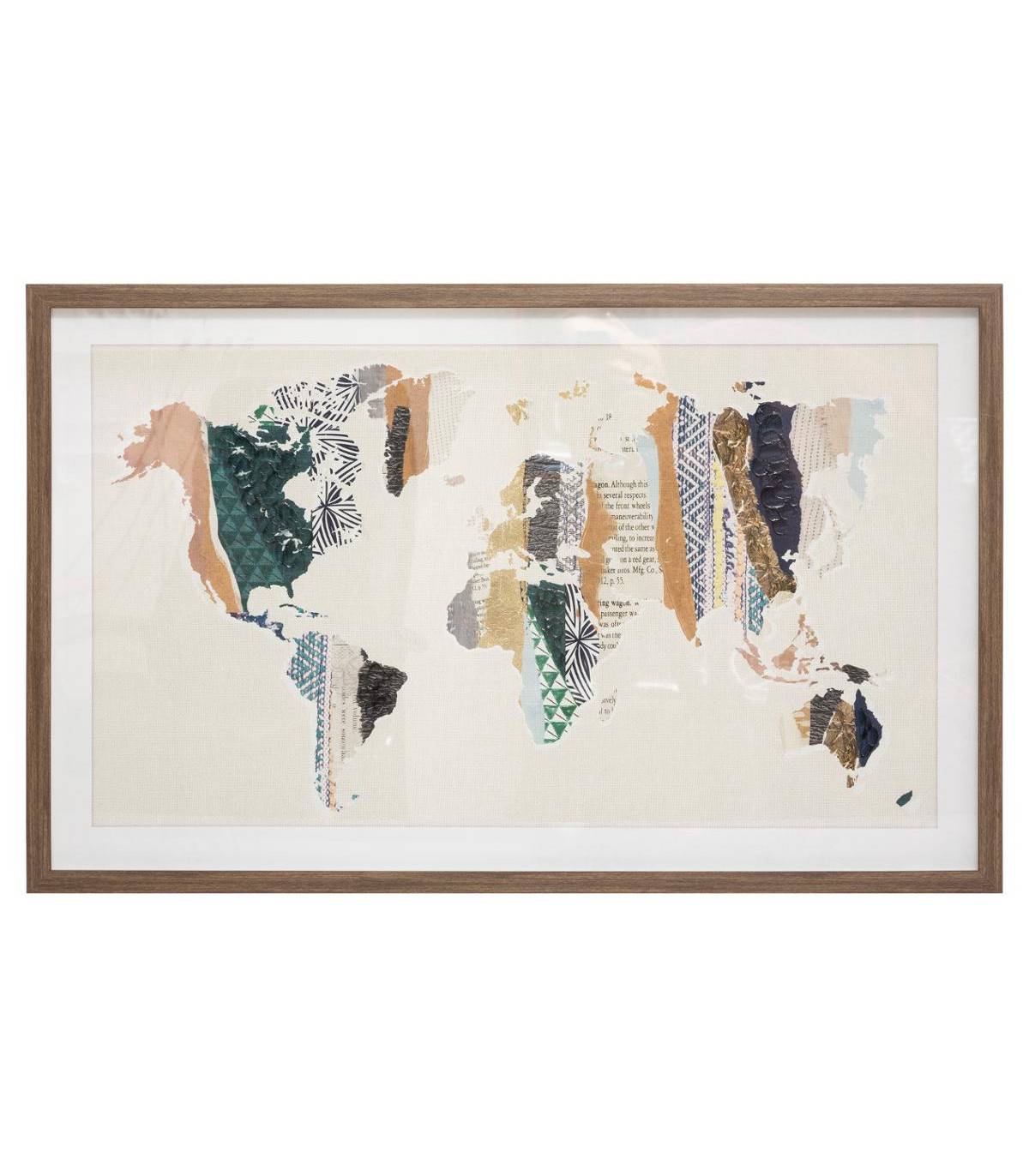 Cadre décoratif Carte du Monde en Bois et Verre 80 x 50 cm - Image 1