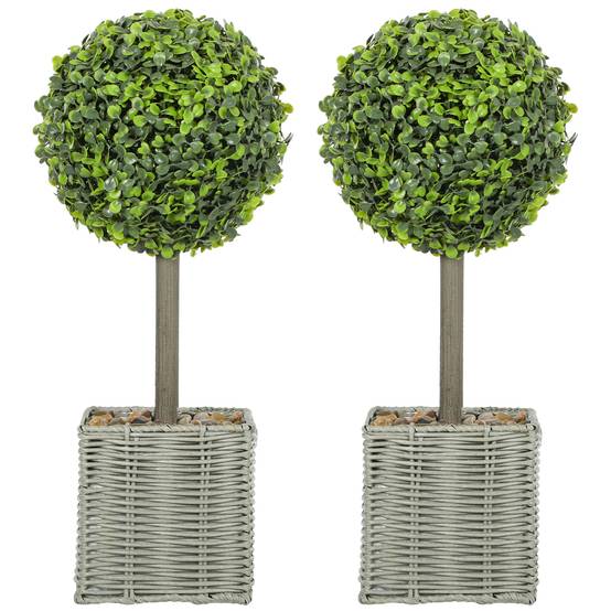 Lot 2 boules buis artificiel plastique tressé intérieur extérieur anti-basculement 50cm vert - ComfortXL Outdoor Living - Image 1