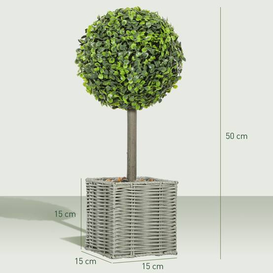Lot 2 boules buis artificiel plastique tressé intérieur extérieur anti-basculement 50cm vert - ComfortXL Outdoor Living - Image 5