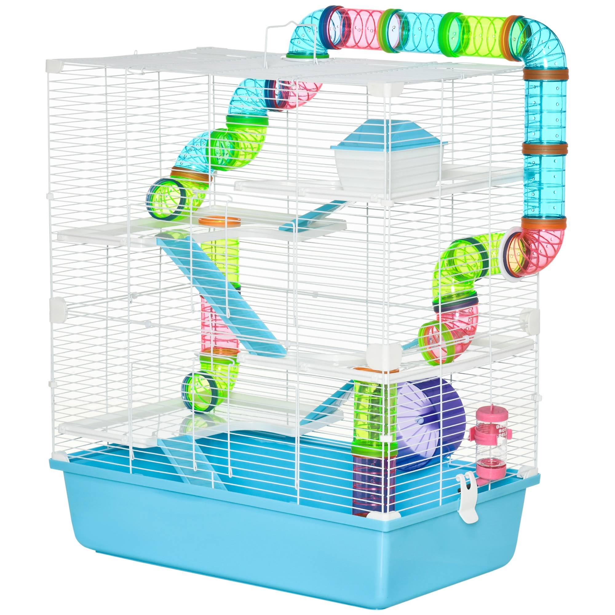Grande cage hamster rongeur 5 niveaux tunnels abreuvoir roue maisonnette échelles, 59x36x69cm - Image 2