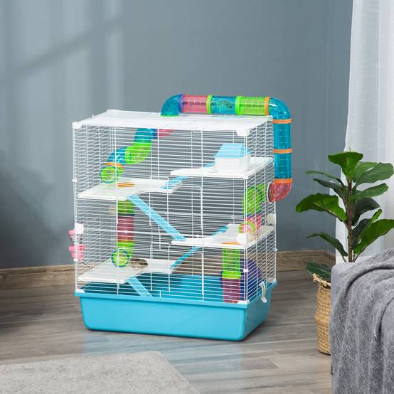 Grande cage hamster rongeur 5 niveaux tunnels abreuvoir roue maisonnette échelles, 59x36x69cm - Image 3