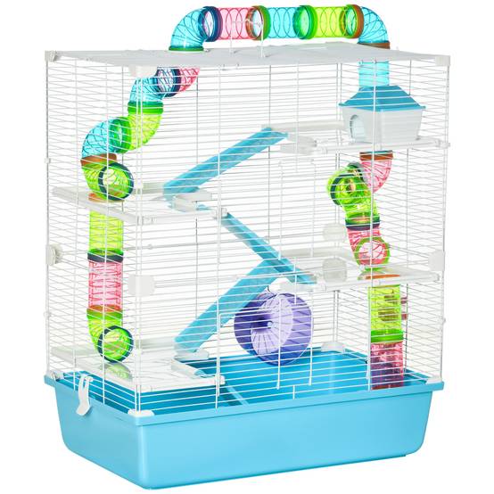 Grande cage hamster rongeur 5 niveaux tunnels abreuvoir roue maisonnette échelles, 59x36x69cm - Image 1