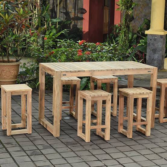 Tabouret haut en teck recyclé Toscagne - Gecko Jardin - Image 4