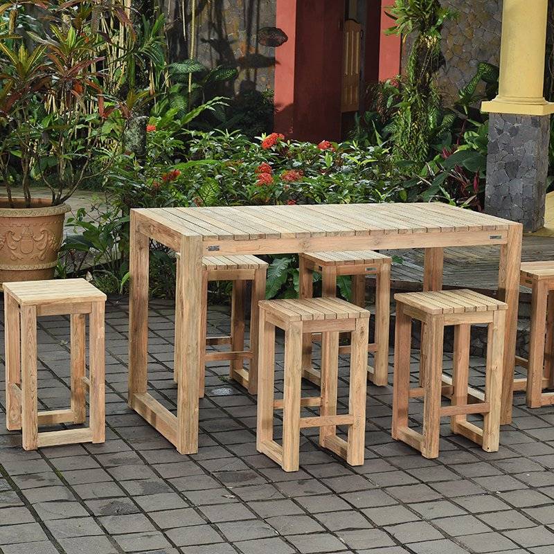Tabouret haut en teck recyclé Toscagne - Gecko Jardin - Image 4