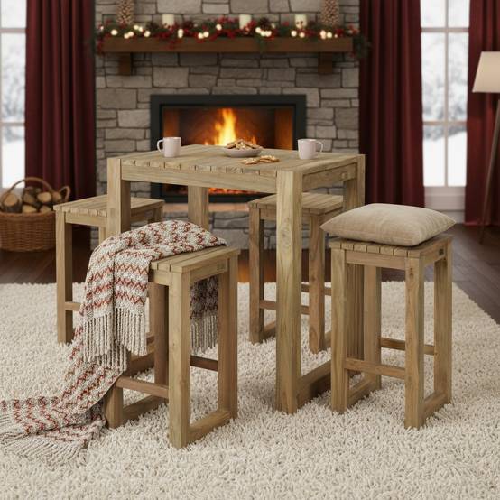 Tabouret haut en teck recyclé Toscagne - Gecko Jardin - Image 6