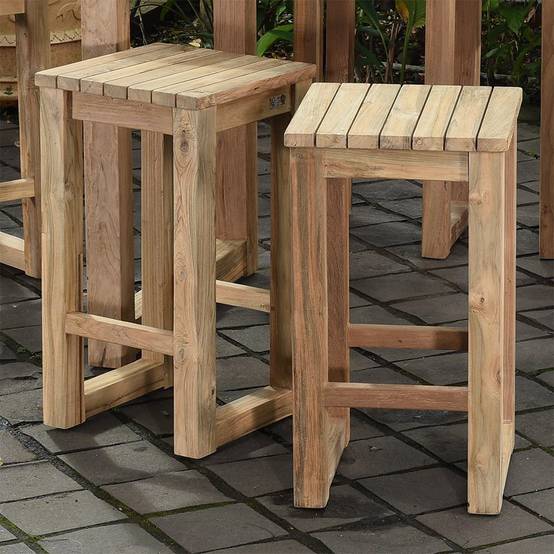 Tabouret haut en teck recyclé Toscagne - Gecko Jardin - Image 5