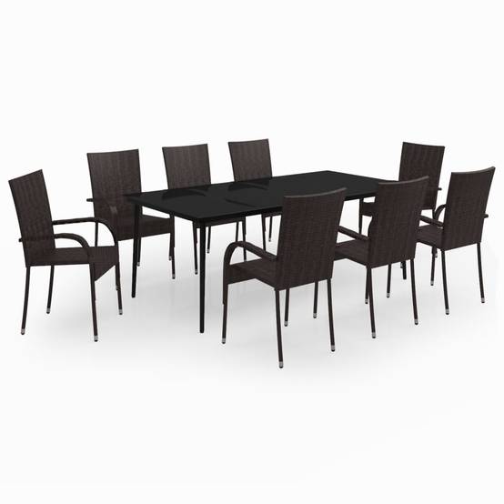 Ensemble Table et Chaises de Jardin 8 Personnes, Mobilier en Résine Tressée Marron, Table Verre 200cm – ComfortXL Outdoor Living - Image 2