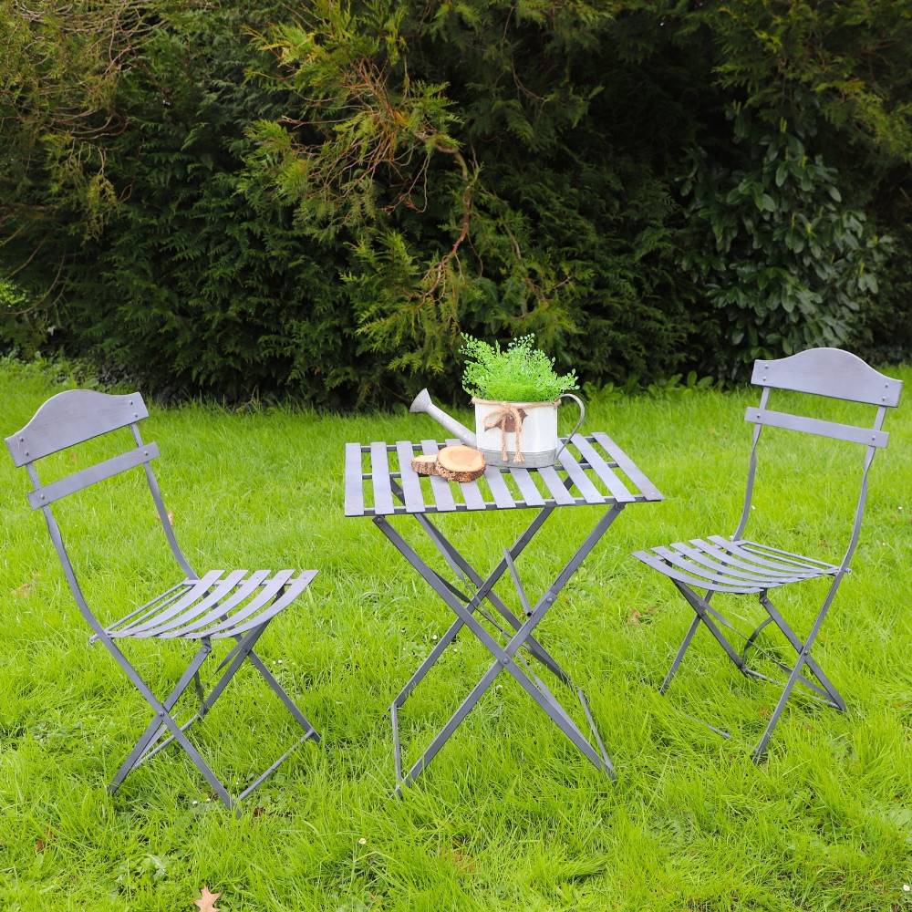 ~Chaise pliante jardin extérieur ancien fer métal gris 88cm Chemin de campagne - Image 3
