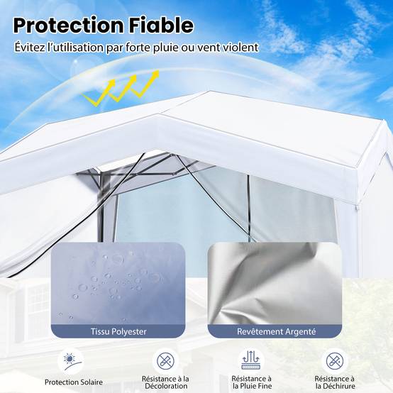 Tonnelle de Jardin Pliable Pop-up 3 x 3m avec 4 Parois Latérales, Tente Réception avec Filet en Maille Sac à roulettes 8 Piquets 4 Cordes à Vent,Blanc - Image 5