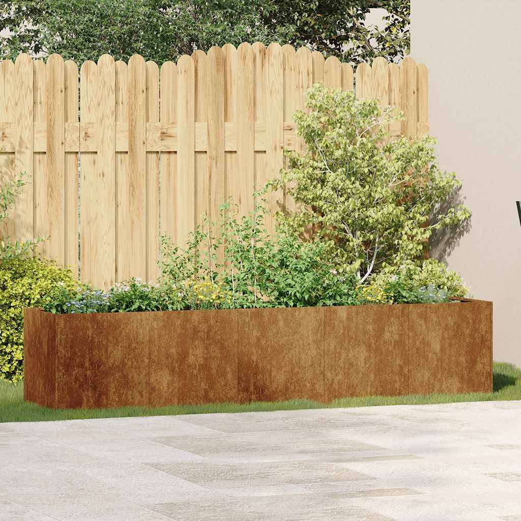 Jardinière rectangulaire Acier Corten pour jardin Effet Rouillé 200x40x40 cm – ComfortXL Outdoor Living - Image 3